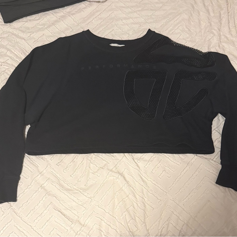 Telfar Black Cropped Sweatshirt with Mesh Detail Size Small